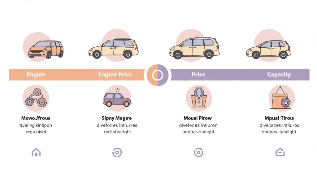 人気ミニバンの価格・性能を比較した抽象的なチャートと車両イラスト